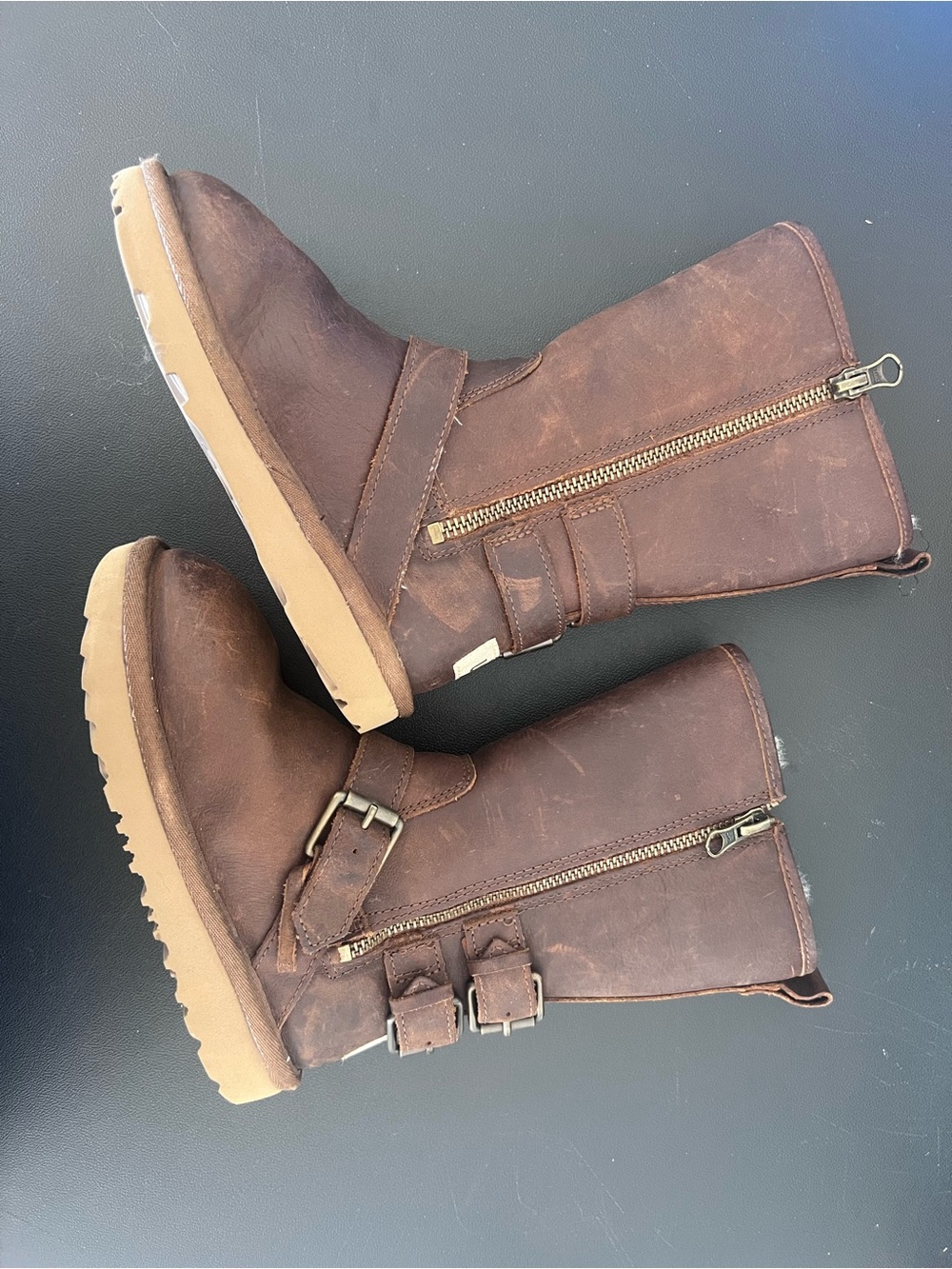 UGG Brown Kids Mid-Calf Zip & Buckle Boots